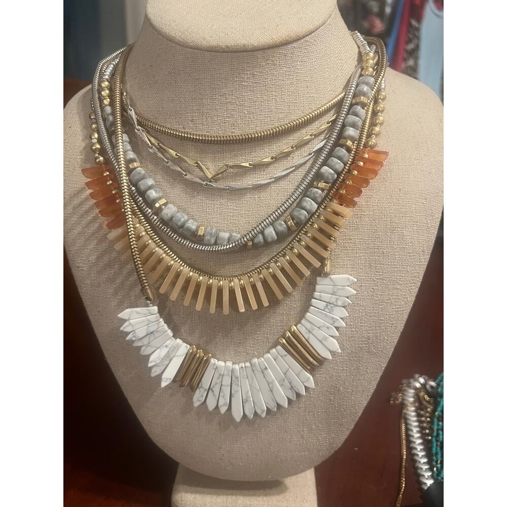 Vtg Stella & Dot Ezra Statement Necklace 8 Stand Necklace Earth Tone Workwear